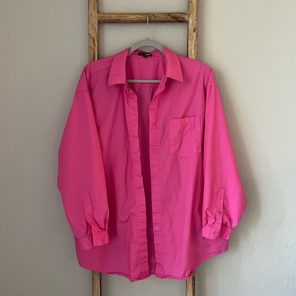 Fashion Nova Oversized Pink Button Up Shirt Size S